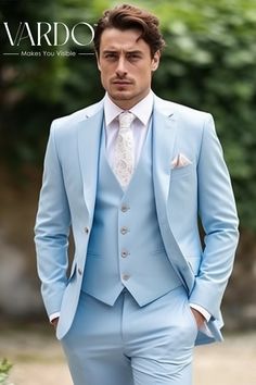 Sky Blue Peak lapel , Three Piece Suit, Perfect For Prom, Business Meetings and Summer Weddings Sky Blue Suit For Men, Three Piece Suit Mens Wedding Indian, Sky Blue Suit Men, Light Blue Suit Men, Mens Suits Sky Blue, Blue Suits For Men, Men 3 Piece Suits, Mens Suits Style Modern