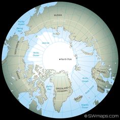 an image of the north pole with all its major cities on it's map