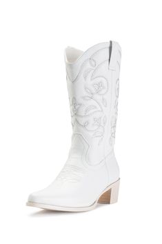 PRICES MAY VARY. 【Cowgirl Boots Style】:The 2.0 inches western wooden heel and classic western embroidery design showcase a classic but elegant western style. 【Comfortable Design】:The padded lining is soft and smooth & the latex insole is cushioned & supportive, providing comfort and warmth. 【Quality Synthetic Leathers】:Compared to leather，the uppers of our cowboy boots are more breathable and softer and looks the same 【Suitable Most Occasions】: These cowboy boots are perfect for pairing with jea White Western Style Mid-calf Boots For Western-themed Events, White Round Toe Heeled Boots For Western Events, Western Martin Boots With Round Toe, Fitted Western Martin Boots With Round Toe, White Round Toe Boots For Country Events, Midi Skirt And Boots, Cowboy Boots For Women, Smaller Calves, Western Embroidery