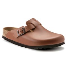 Boston Natural Leather Brown Birkenstock, Birkenstock Mules, Birkenstock Styles, Ginger Brown, Brown Clogs, Calf Muscles, Birkenstock Boston, Birkenstock Boston Clog, Soft Natural