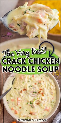 Prepare a quick and satisfying dinner in just 20 minutes with Pint-sized Treasures' homemade crack chicken noodle soup. It is cooked on the stovetop and features savory rotisserie chicken and egg noodles. It's the ideal comfort food for an easy and satisfying dinner. Chicken And Egg Noodles, Rotisserie Chicken Soup, Creamy Chicken Noodle Soup, Chicken Noodle Soup Homemade, Chicken Soup Recipes, Easy Soups, Chicken Noodle Soup