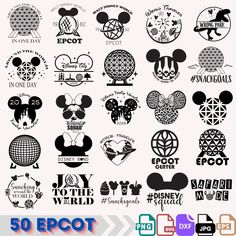 mickey mouse and other disney world logos are shown in this graphic art file, as well as