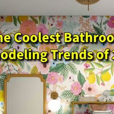 the coolest bathroom remodeling trend for 2012 is floral wallpaper and gold framed mirror