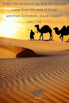 the three camels are walking through the desert with a quote from john 7 22