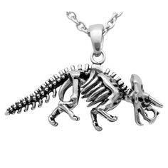 Controse Dinosaur Necklace Triceratops Skeleton Pendant 316L Stainless Steel - Add a steel replica of the famed three-horned dinosaur to your accessories collection with our Triceratops Skeleton necklace. Made completely of stainless steel, the Tricera-tops Skeleton pendant hangs off a stainless steel link chain for you to display your love for the mighty prehistoric beast. Triceratops Skeleton, Hip Hop Accessories, Skeleton Necklace, Dinosaur Pendant, Dinosaur Necklace, Bone Pendant, Skull Necklace, Skull Pendant, Stainless Steel Pendant