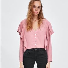 Pretty Dusty Rose Color, Comfy Tender Fabric. Great With Light Jeans. Tags Still On Nevee Worn Ruffle Sleeve Top, Dusty Rose Color, Light Jeans, Ruffled Sleeve Top, Rose Color, Zara Tops, Dusty Rose, Sleeve Top, Top Blouse