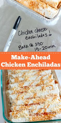 chicken enchiladas are ready to be baked in the oven, and then served