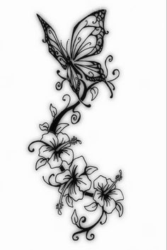 a butterfly and flowers tattoo design