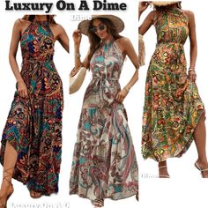 Sleeveless Vibrant Print Maxi Dress For Summer, Sleeveless Vibrant Print Summer Maxi Dress, Sleeveless Summer Maxi Dress With Colorful Pattern, Trendy Halter Neck Maxi Dress For Beach, Trendy Halter Neck Beach Maxi Dress, Sleeveless Multicolor Print Maxi Dress For Day Out, Sleeveless Colorful Maxi Dress For Vacation, Sleeveless Maxi Dress With Colorful Pattern For Vacation, Sleeveless Maxi Dress With Vibrant Print