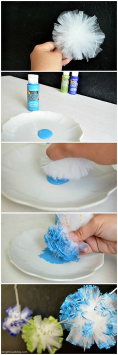 how to make paper plates that look like they have feathers on them and blue paint