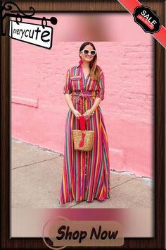 Boho Multi Striped Long Maxi Button Down Dress with Sleeves Hippie Chic Style, Hippie Chic Fashion, Dress With Sleeves, Bohemian Hippie, Button Down Dress, Hippie Bohemian, Hippie Chic, Long Maxi, Shirtdress