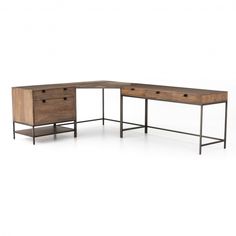 an l - shaped desk with two drawers on each side