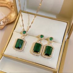 Rhinestone Pendant Necklace Stud Earrings Set Cubic Zirconia Green Jewelry Sets Red Jewelry Set, Emerald Green Jewelry, Rhinestone Jewelry Set, Zircon Jewelry, Red Jewelry, Women's Jewelry Sets, Green Jewelry, Fashion Jewelry Sets, Rhinestone Jewelry