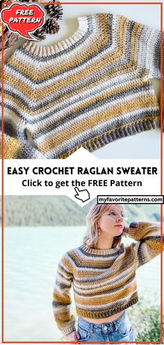 the easy crochet ragi sweater pattern is shown in two different colors and sizes