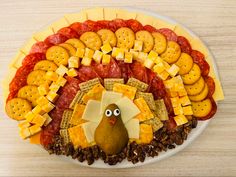 a turkey made out of crackers and cheese