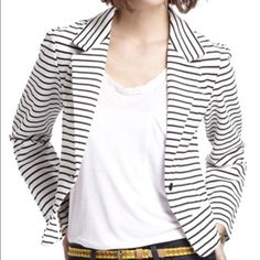 Nwot. Never Worn. By Cartonnier And Sold By Anthropologie. Size Xs. Smoke Free Home. Casual Cotton Blazer For Day Out, Cotton Long Sleeve Blazer For Day Out, Casual Striped Outerwear For Work, Fitted Cotton Outerwear For Day Out, Spring Striped Outerwear For Work, Casual Striped Blazer For Work, Chic Cotton Blazer For Day Out, Casual Fitted Blazer For Day Out, Trendy Striped Fitted Outerwear