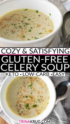 There’s nothing quite like a cozy bowl of creamy soup to bring warmth to your table. This celery soup may use simple ingredients, but the result is a rich, satisfying dish that’s perfect as a meal on its own or paired with your favorite side. Make this Creamy Celery Soup for a comforting and nourishing meal today! #CelerySoup #CozyMeals #CreamySoup #HealthySoup #ComfortFood #Keto | @trinakrug Celery Soup, Breakfast Snacks, Creamy Soup, Crispy Bacon, Healthy Soup