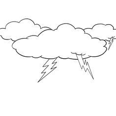 a black and white drawing of a cloud with lightning