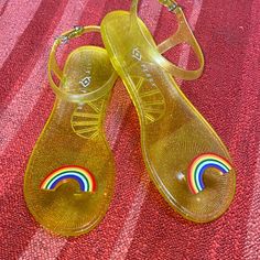 Ksty Perry Gely Sandal Rainbow Sz 9.5 New Without Tags Casual Neon Yellow Sandals For Beach, Trendy Yellow Jelly Sandals For Vacation, Yellow Round Toe Jelly Sandals For Summer, Yellow Round Toe Jelly Sandals For Spring, Yellow Jelly Sandals For Summer Vacation, Trendy Yellow Jelly Sandals For Summer, Casual Yellow Jelly Sandals With Round Toe, Trendy Yellow Jelly Sandals For Spring, Casual Yellow Jelly Sandals