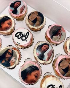 the cupcakes are decorated with pictures of women