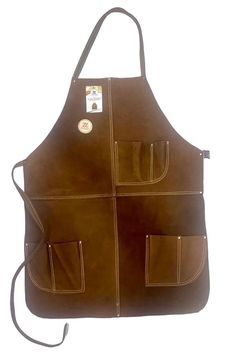 a brown leather apron with two pockets