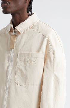 Jacquemus Le Blouson Linu Boxy Cotton & Linen Workwear Jacket | Nordstrom Linen Jacket Men, Work Shirt Men, Linen Workwear, Raglan Jacket, Men's Uniform, Fashion Illustration Poses, Clothing Labels Design, Zipper Shirt, Linen Men