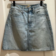 Madewell Rigid Denim A-Line Skirt, Nwt! Light Wash Mid-rise Denim Skirt, Light Wash Denim Short Skirt, Short Light Wash Denim Skirt, Light Wash Cutoff Skirt With Pockets, High Rise Light Wash Relaxed Skirt, High Rise Light Wash Relaxed Fit Skirt, Ruffle Wrap Skirt, Denim Button Skirt, Plaid Wool Skirt