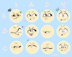 various expressions for different faces on a blue background