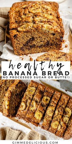 healthy banana bread with text overlay