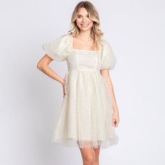 This Pearl Mesh Babydoll Dress Is A Stunning And Whimsical Piece For Any Special Occasion. The Delicate Mesh Fabric Is Adorned With Elegant Pearl Embellishments For A Touch Of Glamour. The Babydoll Silhouette Is Flattering And Playful, Perfect For A Feminine And Romantic Look. Pair It With Heels And Delicate Jewelry For A Sophisticated Ensemble. The Soft And Flowy Design Will Make You Feel Like A Princess. You'll Stand Out And Exude Elegance In This Enchanting Pearl Mesh Babydoll Dress. Shipping Mesh Babydoll Dress, Puff Sleeve Babydoll Dress, Babydoll Mini Dress, Flowy Design, Evening Dresses Cocktail, Delicate Jewelry, Cream Dress, Floral Dress Black, Babydoll Dress