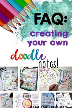 some colorful pencils and paper with the words faq creating your own doodle notes