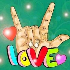 a peace sign with the word love written on it and two fingers in the shape of a heart