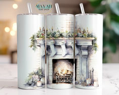 White winter fireplace 20 oz. skinny tumbler Winter Wonderland Snowglobe Tumbler, Bontage Christmas Tumblers, Winter Themed Tumblers, Fireplace Winter, Winter Fireplace, Vintage Stockings, Kids Tumbler, Free Tumbler, Stainless Steel Straws