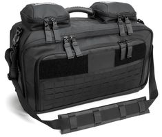 a large black bag with multiple compartments and straps