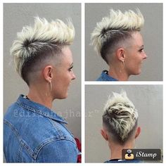 What do you think of her cut and color? Mohawk Styles, Mohawk Hairstyles, Mohawks, Short Hair Undercut, Super Short Hair, Punk Hair, Super Hair, Edgy Short Hair, Edgy Hair