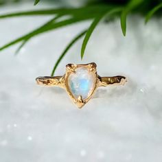 Rainbow Moonstone textured ring in Solid 14k Gold - Moondrop Creations Rings Unique, Moonstone Engagement Ring, Wooden Gift Boxes, Rainbow Moonstone Ring, Textured Ring, Raw Diamond, Moonstone Ring, Gold Texture, Ring Collections