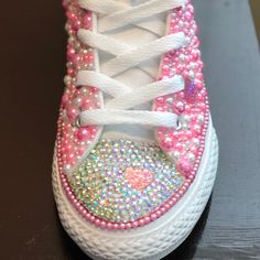 Beaded Sneakers Diy, Bling Sneakers Rhinestones, Blinged Shoes, Canvas Shoes Diy, Diy Rhinestone Crafts, Mickey Shoes, Converse Wedding, Converse Wedding Shoes, Bling Converse