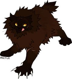 a drawing of a black cat with yellow eyes and claws on it's back legs