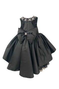 Shop for Pa:Paa Black Layered High-low Dress For Girls Online at Aza Fashions Elegant A-line Dresses For Pageant, Elegant A-line Pageant Dress, Elegant Dresses With Bow Tie Back For Dress-up, Elegant Embellished Dress For Pageant, Elegant Embellished Dress For Pageants, Elegant Dresses With Bow Tie Back, Black Dress With Satin Bow For Party, Formal Black Dress With Detachable Bow, Black Ruffled Dresses For Pageants