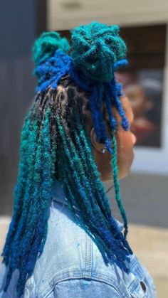 Blue Ombre Locs, Blue And Blonde Locs, Blue Locs Black Women, Teal Locs, Colors Locs, Blue Faux Locs, Blue Locs, Color Locs, Loc Colors