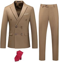 Miami Style Khaki Double Breasted 2 Piece Men's Suit Outer: 79% Polyester, 21% Viscose; Lining: 100% Polyester Button closure Imported The designer shoulders, pockets, and waistline have a trimming effect and makes you look trendy and stylish. Product include : coat and pants with tie Men's XS S M L XL 2XL 3XL 4XL Chest 30-32 34-36 38-40 42-44 46-48 50-52 54-56 58-60 Waist 24-26 28-30 32-34 36-38 40-42 44-46 48-50 52-54 Hip 30-32 34-36 38-40 42-44 46-48 50-52 54-56 58-60 Neck 13 14 15 16 17 18 1 Slim Fit Sets With Pockets And Notch Lapel, Slim Fit Workwear Sets With Pockets, Fitted Business Sets With Pockets, Business Three-piece Suit With Lapel Collar And Pockets, Business Sets With Single Breasted Lapel Collar, Single Breasted Lapel Collar Business Sets, Business Sets With Pockets For Winter, Winter Business Sets With Pockets, Slim Fit Suits With Pockets And Lapel Collar