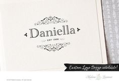 the logo for danielle is shown in black and white, with an ornate frame around it