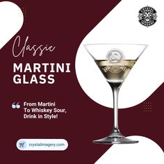 the martini glass is in front of a red and white background with an advertise