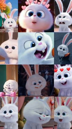 the easter bunny and other animated characters are shown in this collage with different expressions