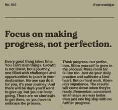 a newspaper article with the words focus on making progress, not perfection