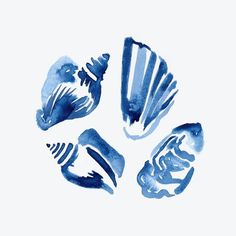 blue watercolor brushes are arranged in the shape of seashells