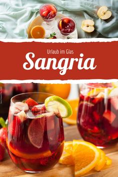 sangria with oranges, limes and cherries in glasses