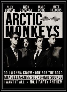 arctic monkeys AM fanart poster art black white alex turner matt helders jamie cook nick o’malley do i wanna know ru mine arabella music Arctic Monkeys Poster, The Arctic Monkeys, Arctic Monkeys Wallpaper, رورونوا زورو, Monkey Wallpaper, Music Poster Ideas, Vintage Music Posters, Do I Wanna Know, Music Poster Design