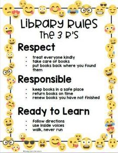 the library rules poster with emoticive emoticions