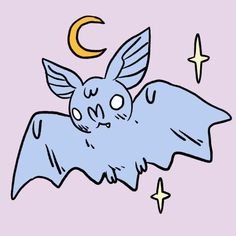 a cartoon bat flying in the sky with stars